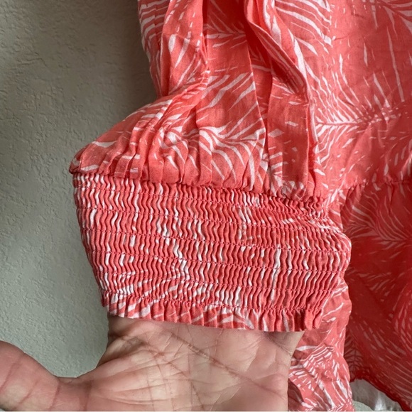 Michael kors Woodland Leaf Print Ruffle Dress Size Medium Orange & White - Picture 10 of 11